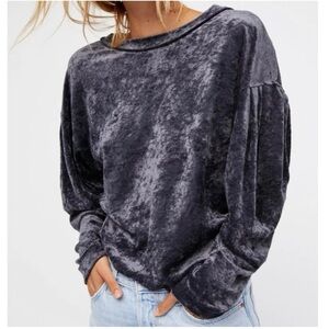 Free People Velvet Long Sleeve Top - Black